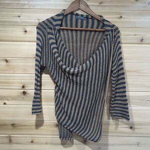Wooden Ships Sweater Womens S/M Wrap Cardigan Tan and Gray Striped